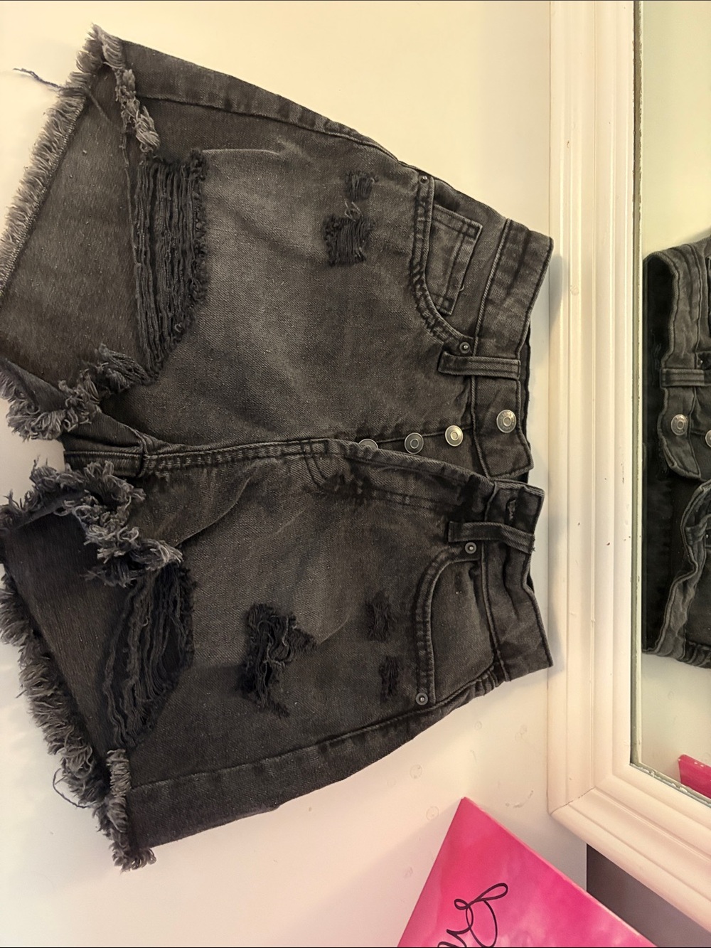wild fable Distressed Black High-Rise Denim Shorts